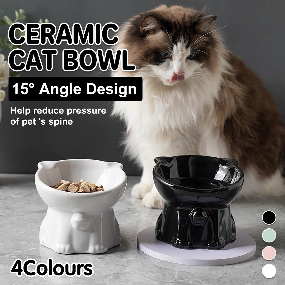 Cutlery: Ceramic Cat Bowl Cute Tall Raised Cat Food Bowl for Pets Eating Comfortably - Pink