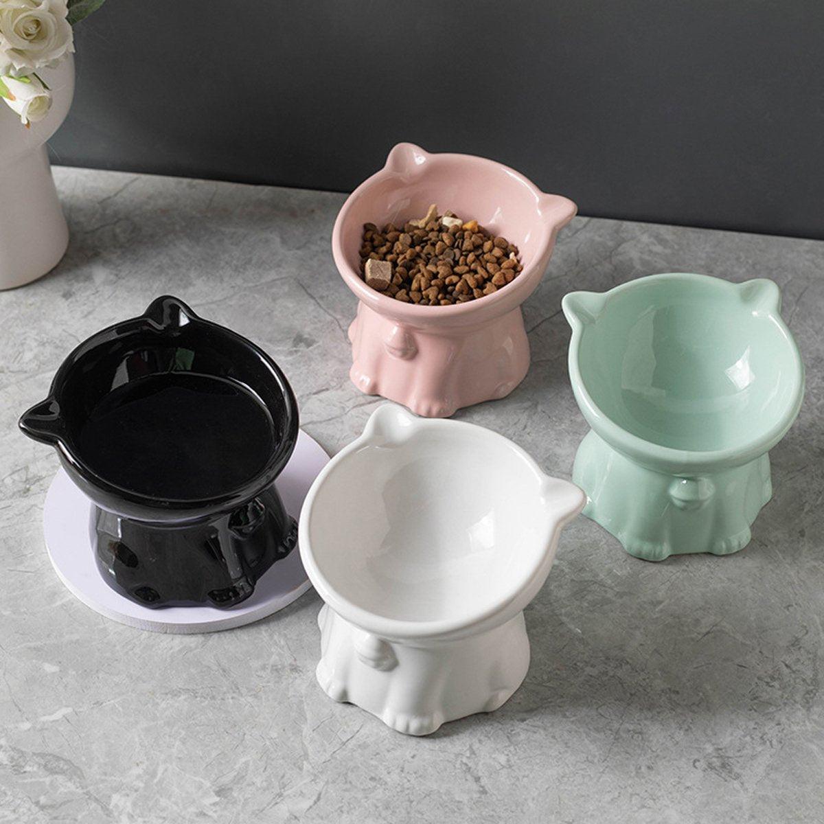 Cutlery: Ceramic Cat Bowl Cute Tall Raised Cat Food Bowl for Pets Eating Comfortably - Pink