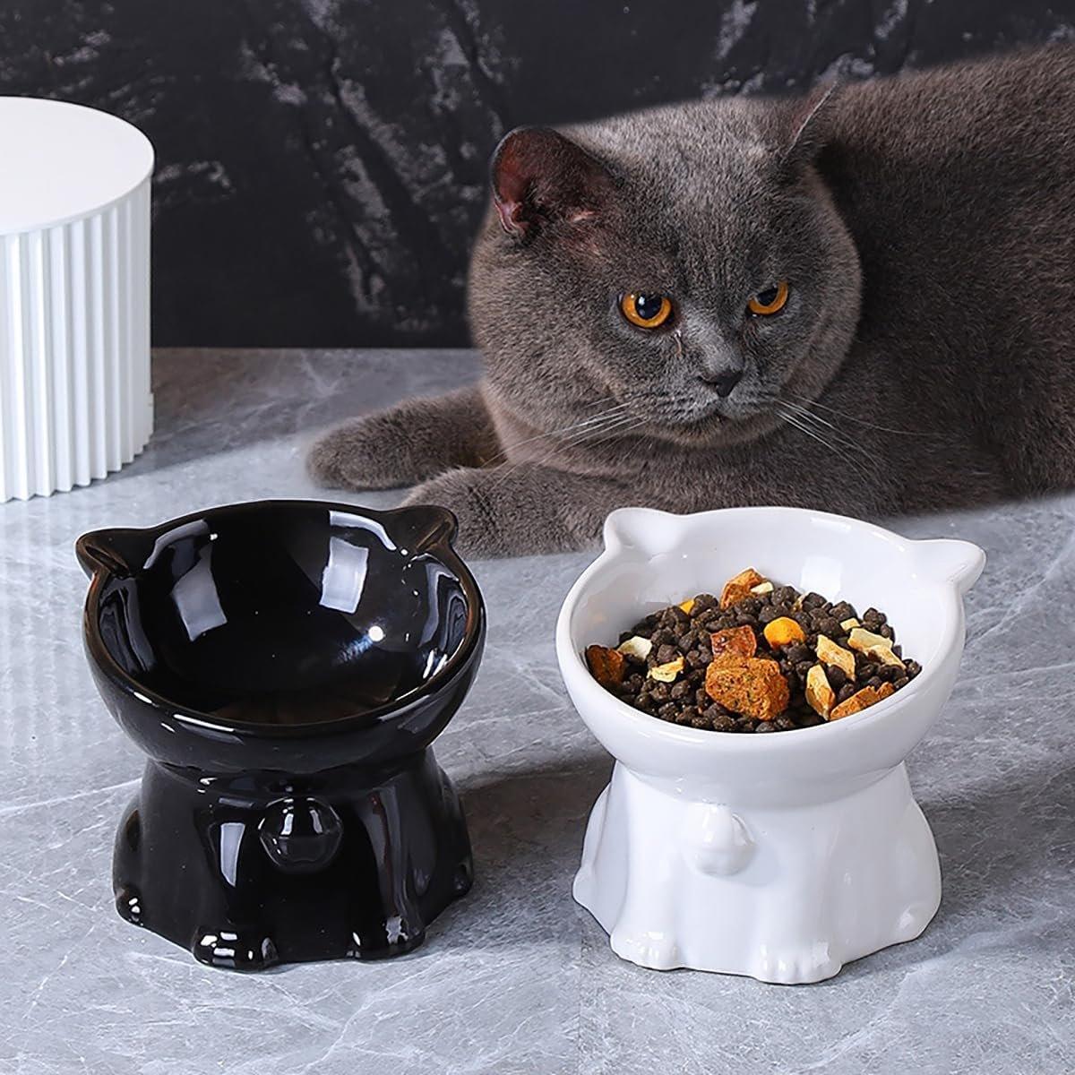 Cutlery: Ceramic Cat Bowl Cute Tall Raised Cat Food Bowl for Pets Eating Comfortably - Pink