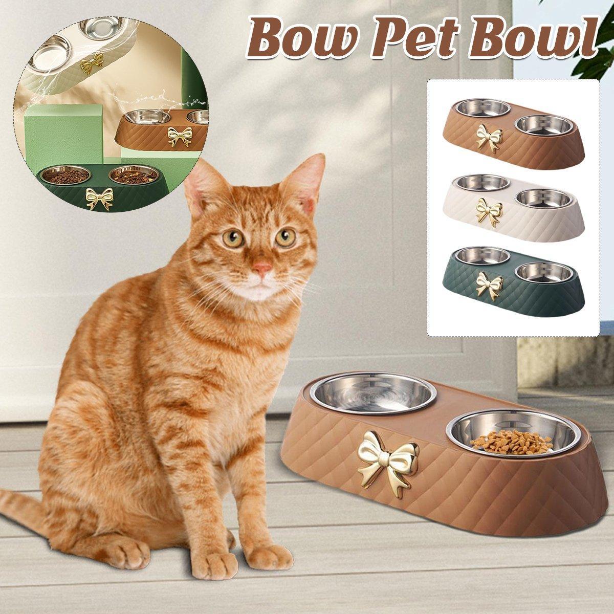 Cutlery: Stainless Steel Double Pet Bowl Non-Slip Anti-Knock Dog Cat Feeder Utensils - Green