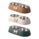 Cutlery: Stainless Steel Double Pet Bowl Non-Slip Anti-Knock Dog Cat Feeder Utensils - Green