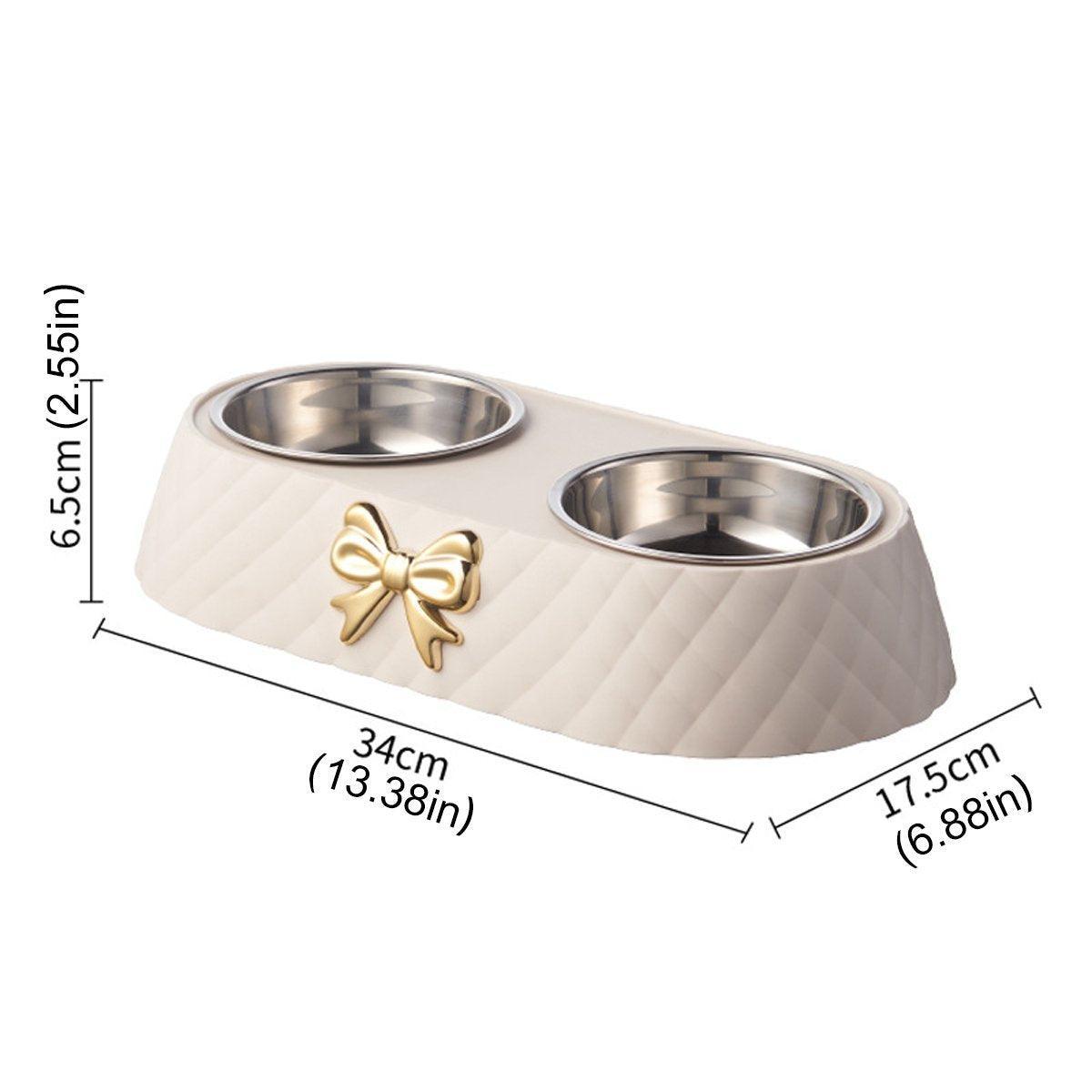Cutlery: Stainless Steel Double Pet Bowl Non-Slip Anti-Knock Dog Cat Feeder Utensils - Green