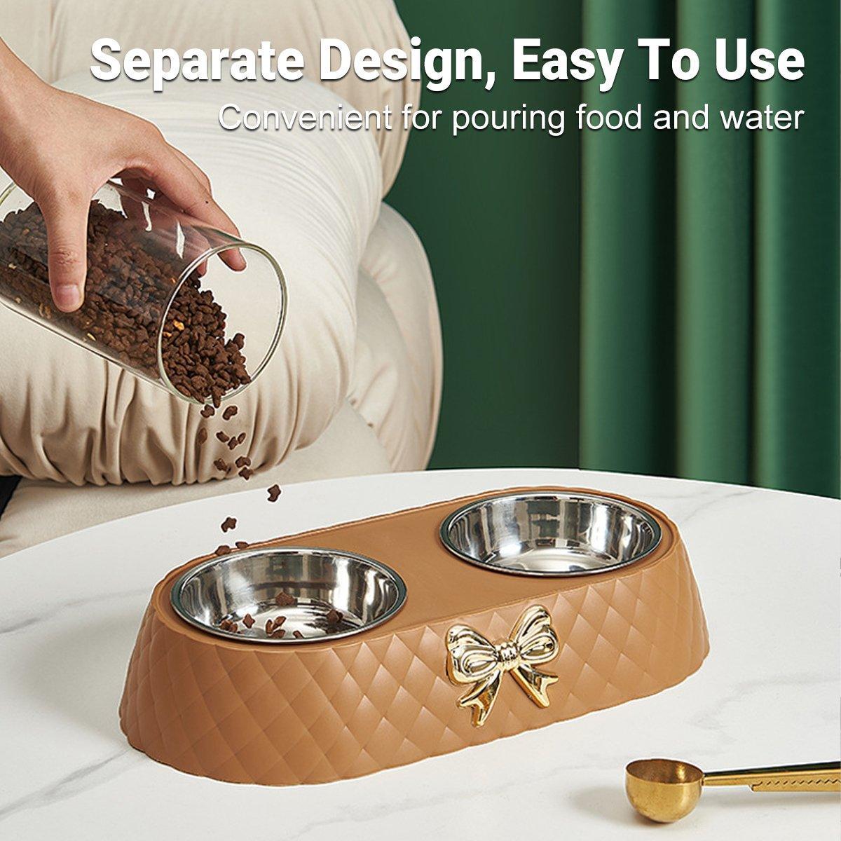 Cutlery: Stainless Steel Double Pet Bowl Non-Slip Anti-Knock Dog Cat Feeder Utensils - Green