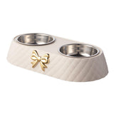 Cutlery: Stainless Steel Double Pet Bowl Non-Slip Anti-Knock Dog Cat Feeder Utensils - Green