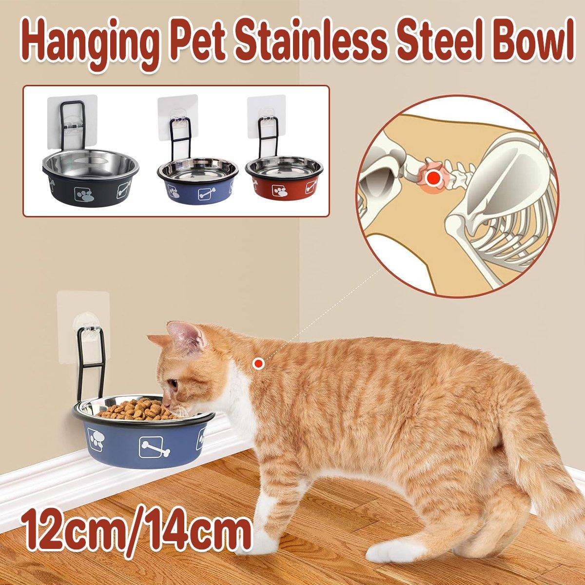 Cat Bowls, Feeders & Waterers: Stainless Steel Pet Bowl Hanging Cat Food Water Bowl Durable for Dogs and Cats - Red-12cm