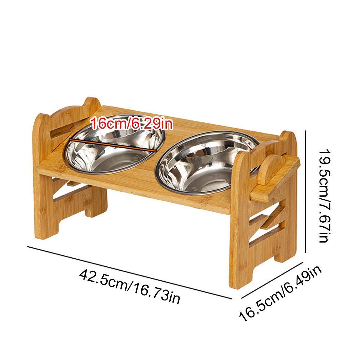 Dog Bowls, Feeders & Waterers: Wood Adjustable Elevated Raised Pet Dog Feeder Stainless Steel Bowl Water Stand