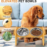 Dog Bowls, Feeders & Waterers: Wood Adjustable Elevated Raised Pet Dog Feeder Stainless Steel Bowl Water Stand