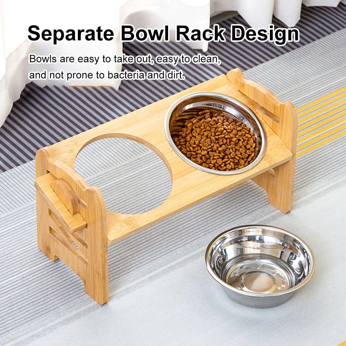 Dog Bowls, Feeders & Waterers: Wood Adjustable Elevated Raised Pet Dog Feeder Stainless Steel Bowl Water Stand