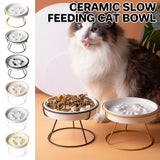Cat Bowls, Feeders & Waterers: Ceramic Cat Bowl Slow Feeder Pet Food Tray for Cats and Dogs Non Slip Design - Yellow Bowl-White Tray Rack