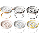 Cat Bowls, Feeders & Waterers: Ceramic Cat Bowl Slow Feeder Pet Food Tray for Cats and Dogs Non Slip Design - Yellow Bowl-White Tray Rack