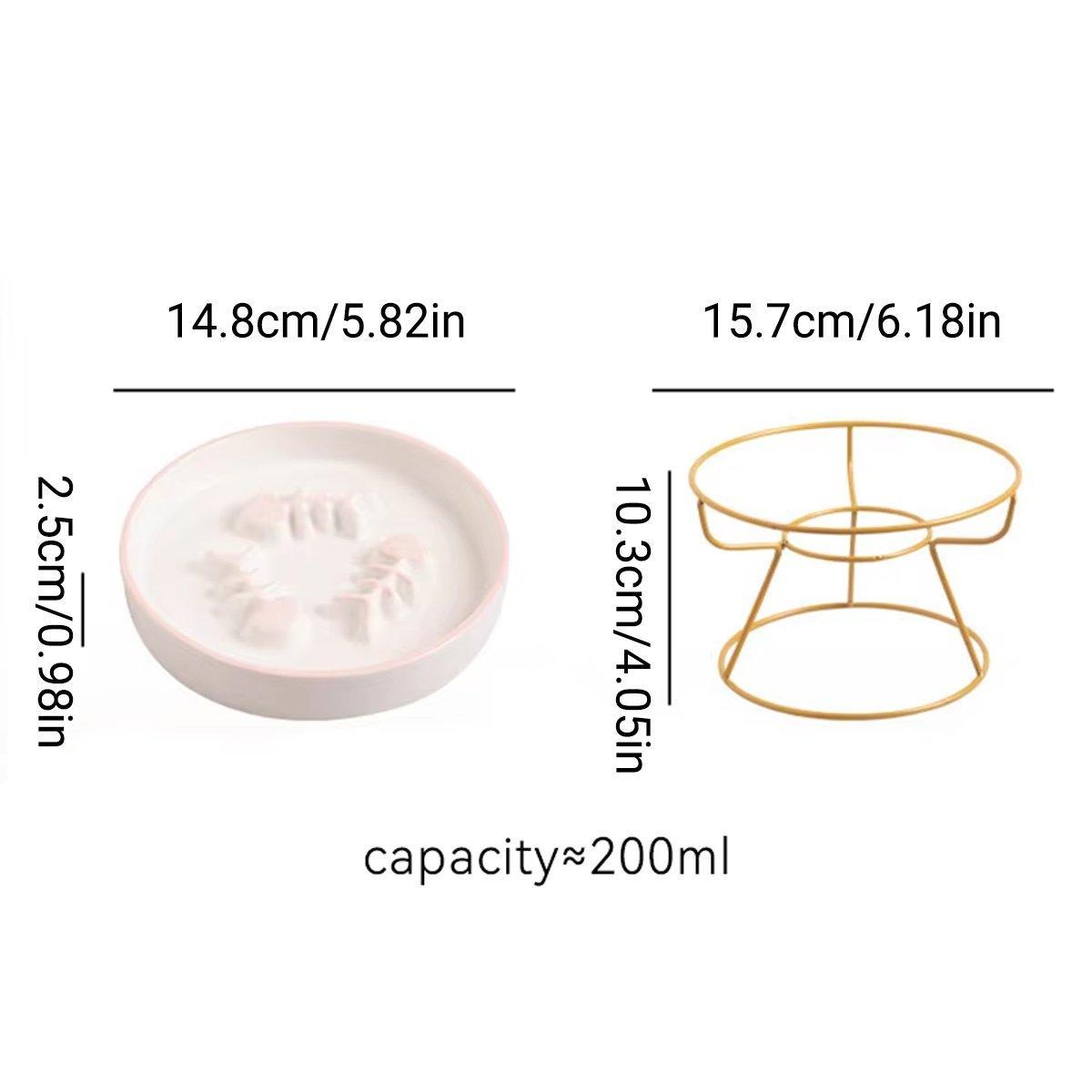 Cat Bowls, Feeders & Waterers: Ceramic Cat Bowl Slow Feeder Pet Food Tray for Cats and Dogs Non Slip Design - Yellow Bowl-White Tray Rack