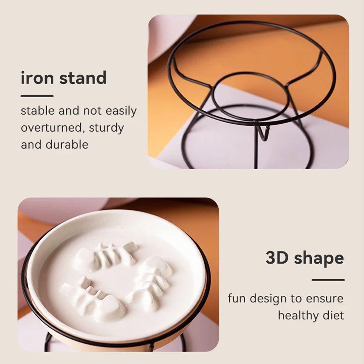 Cat Bowls, Feeders & Waterers: Ceramic Cat Bowl Slow Feeder Pet Food Tray for Cats and Dogs Non Slip Design - Yellow Bowl-White Tray Rack
