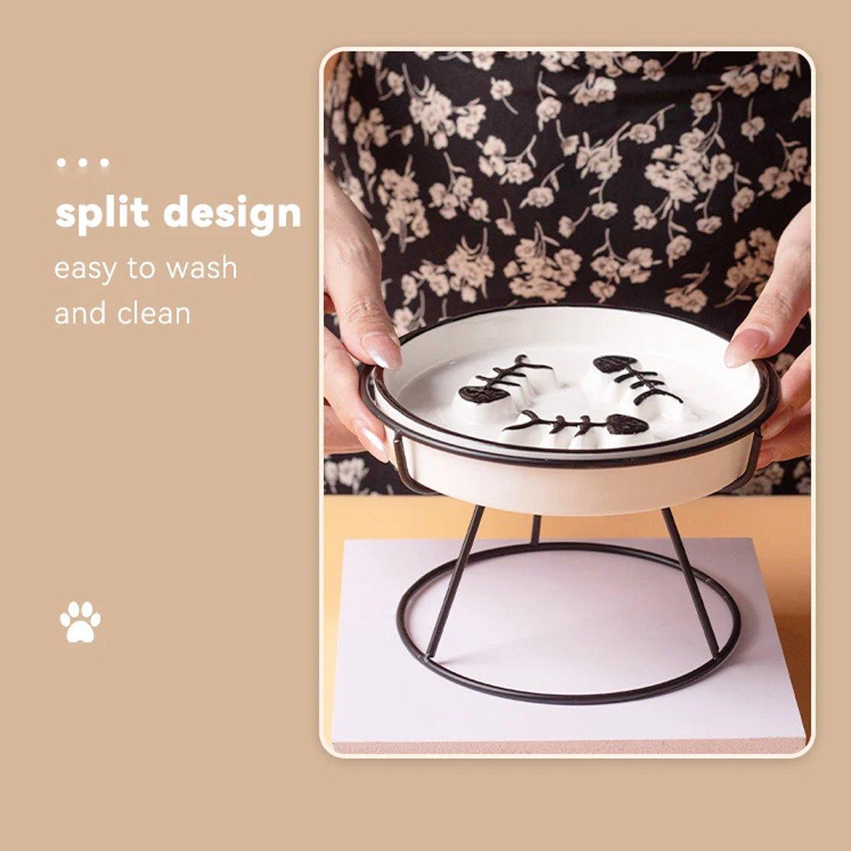 Cat Bowls, Feeders & Waterers: Ceramic Cat Bowl Slow Feeder Pet Food Tray for Cats and Dogs Non Slip Design - Yellow Bowl-White Tray Rack