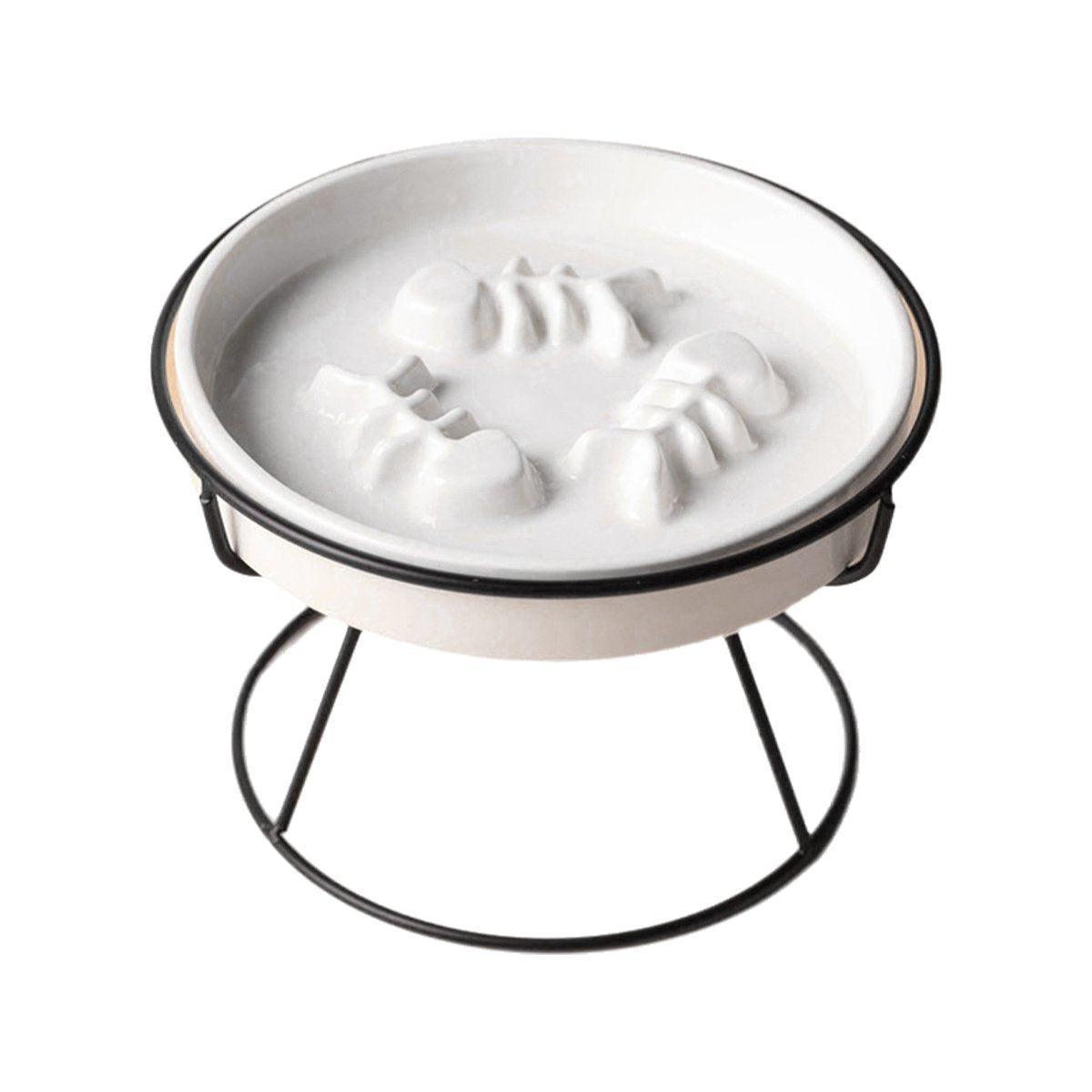 Cat Bowls, Feeders & Waterers: Ceramic Cat Bowl Slow Feeder Pet Food Tray for Cats and Dogs Non Slip Design - Yellow Bowl-White Tray Rack