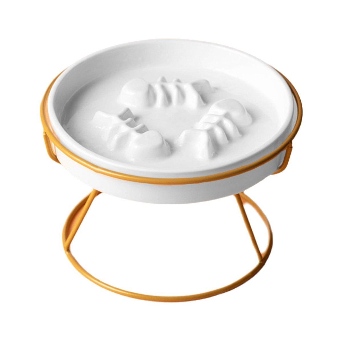 Cat Bowls, Feeders & Waterers: Ceramic Cat Bowl Slow Feeder Pet Food Tray for Cats and Dogs Non Slip Design - Yellow Bowl-White Tray Rack