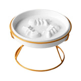 Cat Bowls, Feeders & Waterers: Ceramic Cat Bowl Slow Feeder Pet Food Tray for Cats and Dogs Non Slip Design - Yellow Bowl-White Tray Rack