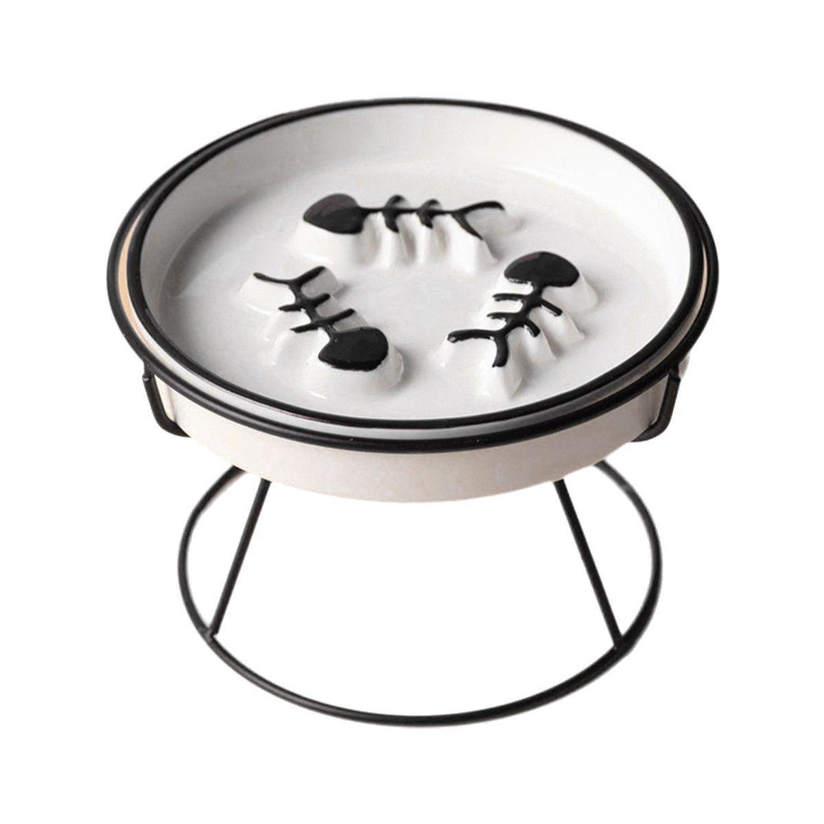 Cat Bowls, Feeders & Waterers: Ceramic Cat Bowl Slow Feeder Pet Food Tray for Cats and Dogs Non Slip Design - Yellow Bowl-White Tray Rack