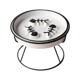 Cat Bowls, Feeders & Waterers: Ceramic Cat Bowl Slow Feeder Pet Food Tray for Cats and Dogs Non Slip Design - Yellow Bowl-White Tray Rack