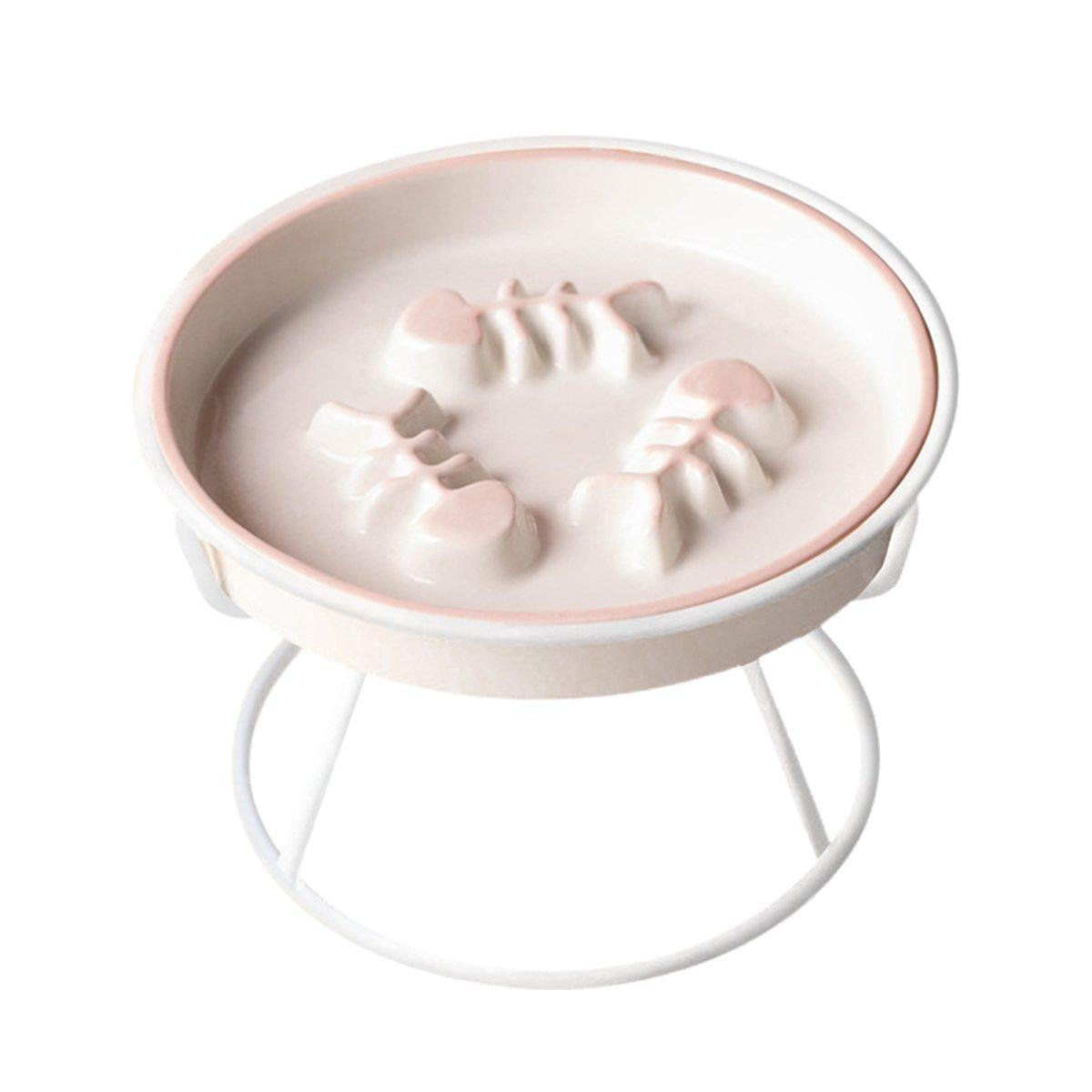 Cat Bowls, Feeders & Waterers: Ceramic Cat Bowl Slow Feeder Pet Food Tray for Cats and Dogs Non Slip Design - Yellow Bowl-White Tray Rack