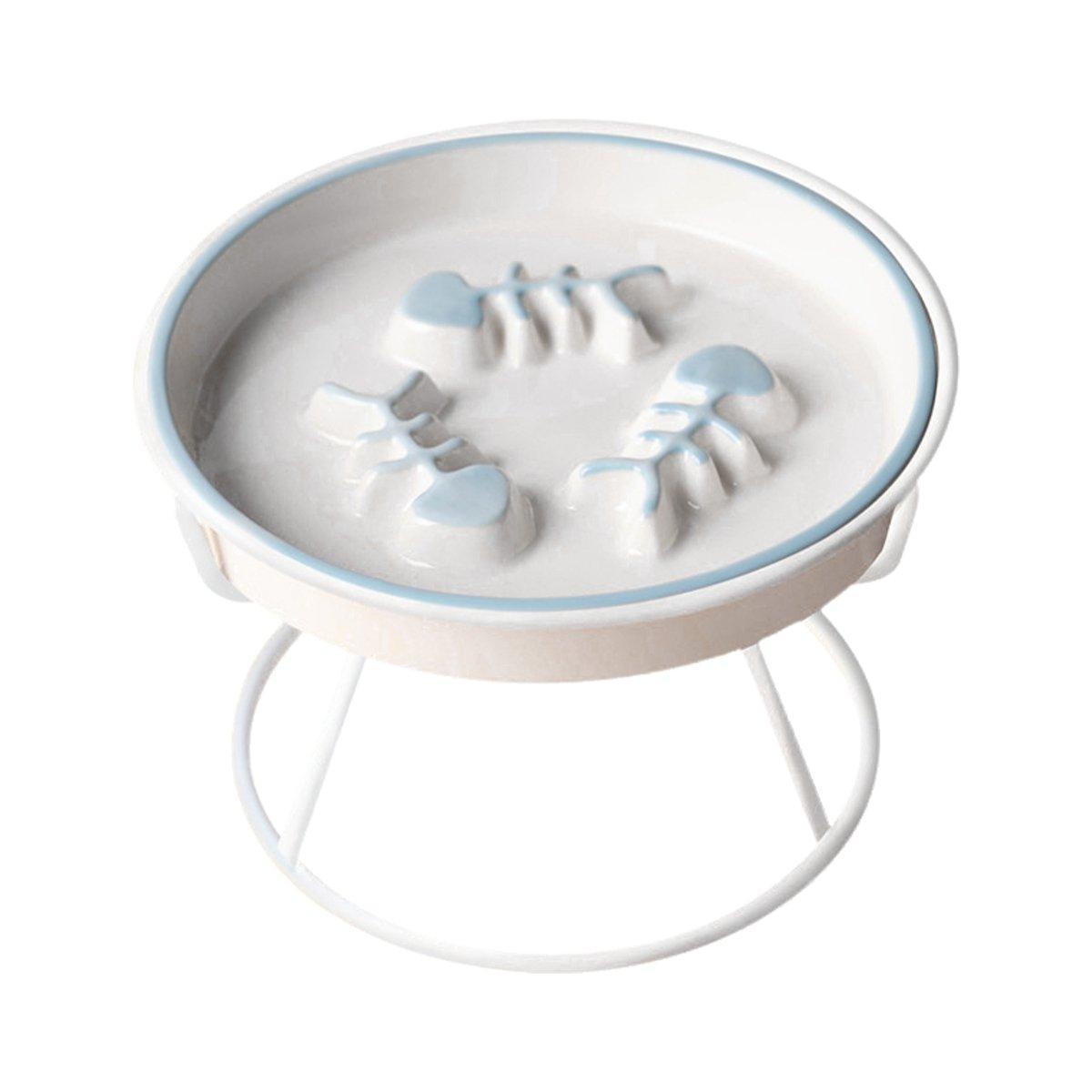 Cat Bowls, Feeders & Waterers: Ceramic Cat Bowl Slow Feeder Pet Food Tray for Cats and Dogs Non Slip Design - Yellow Bowl-White Tray Rack