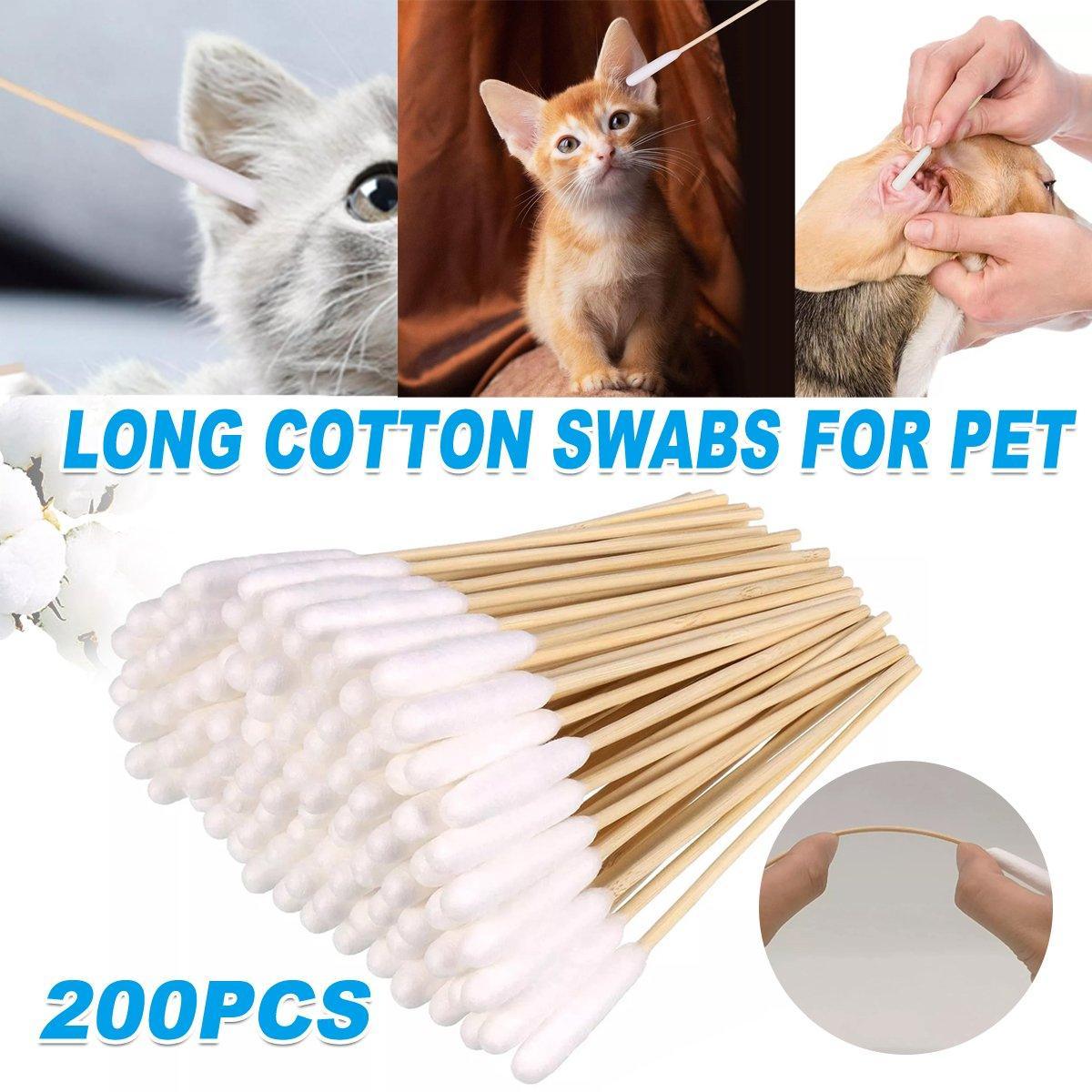 Pet Grooming Supplies: 200PCS Pet Ear Eye Nose Cleaning Cotton Swabs Disposable Dog Cat Grooming Tools