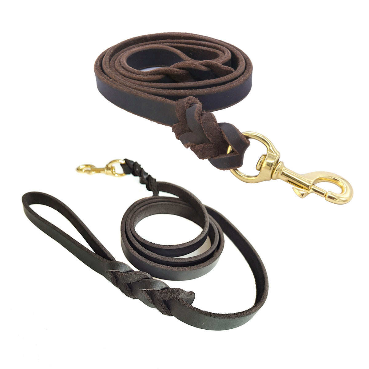 Dog Collars, Leads & Harnesses: Dog Leash Cowhide Lead Heavy Duty Leather M Size Brown For Walking Training - Black