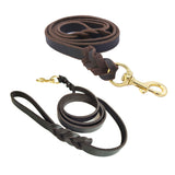 Dog Leash Cowhide Lead Heavy Duty Leather M Size Brown For Walking Training - Black