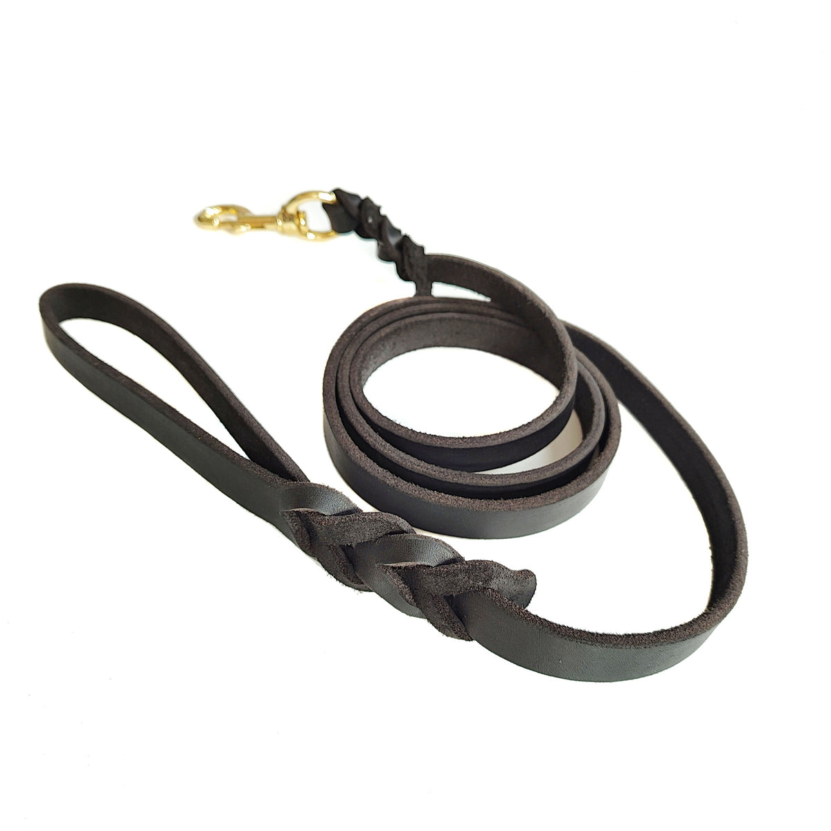 Dog Collars, Leads & Harnesses: Dog Leash Cowhide Lead Heavy Duty Leather M Size Brown For Walking Training - Black