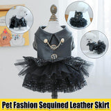 Dog Apparel: Pet Dog Cat Clothes Autumn Winter Fashion Sequin Small Leather Skirt Outfit - L