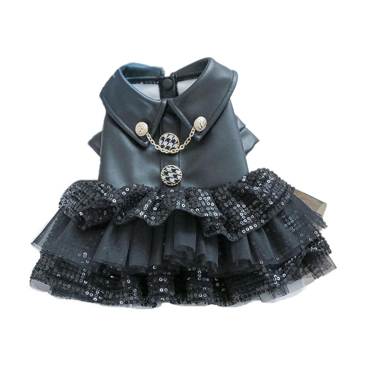 Dog Apparel: Pet Dog Cat Clothes Autumn Winter Fashion Sequin Small Leather Skirt Outfit - L