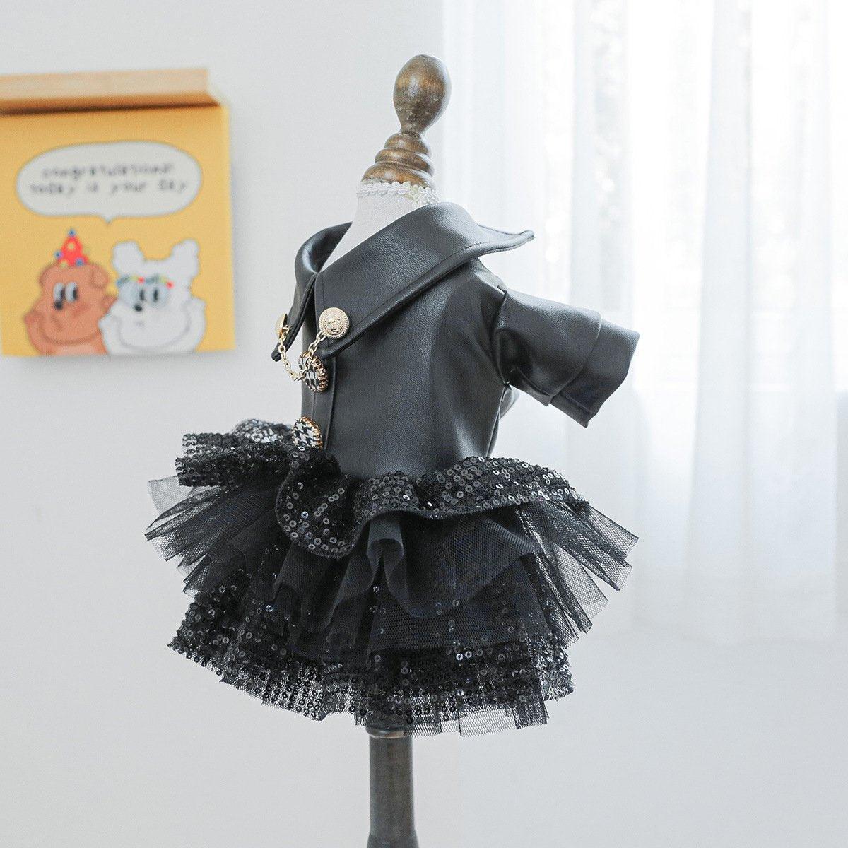 Autumn Winter Pet Dog Cat Dress Faux Leather Sequin Skirt Outfit for Small Dogs - M