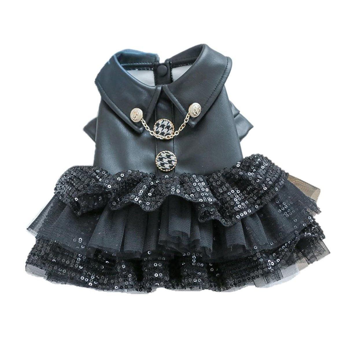 Autumn Winter Pet Dog Cat Dress Faux Leather Sequin Skirt Outfit for Small Dogs - M