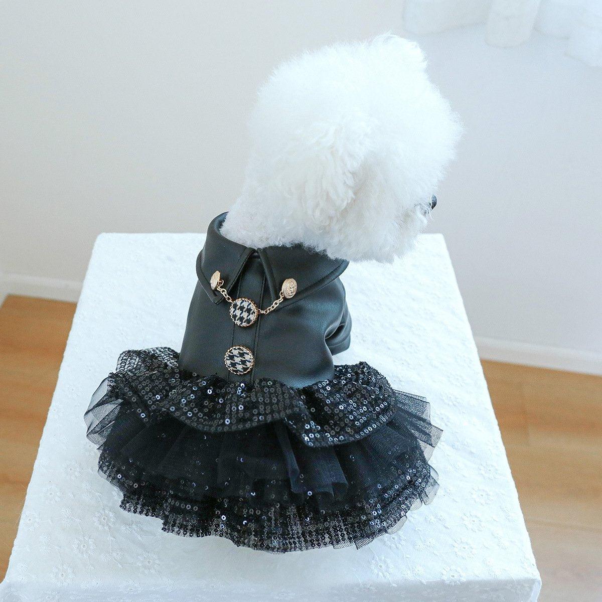 Dog Apparel: Pet Dog Cat Clothes Autumn Winter Fashion Sequin Small Leather Skirt Outfit - XL
