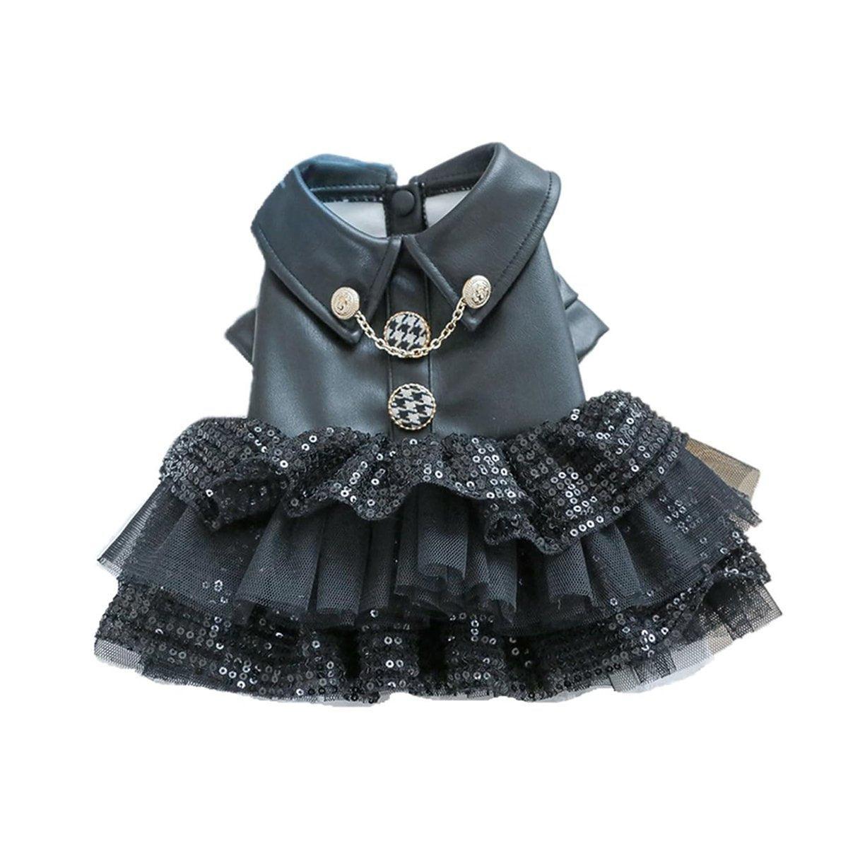 Dog Apparel: Pet Dog Cat Clothes Autumn Winter Fashion Sequin Small Leather Skirt Outfit - XL