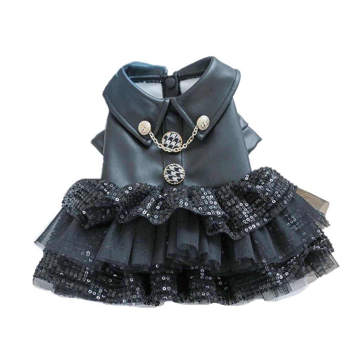 Dog Apparel: Pet Dog Cat Clothes Autumn Winter Fashion Sequin Small Leather Skirt Outfit - XL