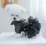 Dog Apparel: Pet Dog Cat Clothes Autumn Winter Fashion Sequin Small Leather Skirt Outfit - XS