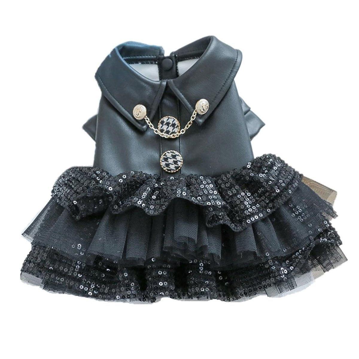 Dog Apparel: Pet Dog Cat Clothes Autumn Winter Fashion Sequin Small Leather Skirt Outfit - XS