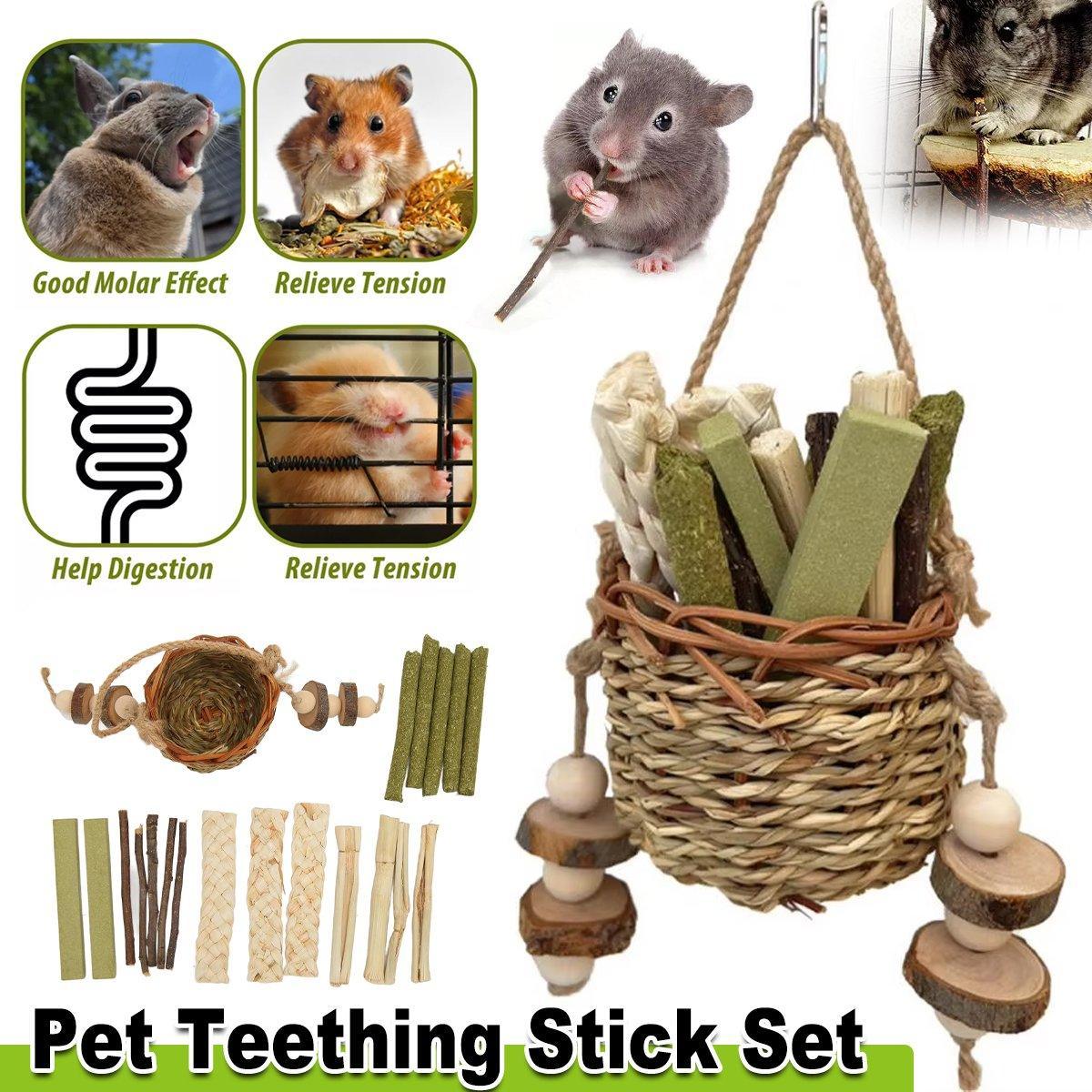 Small Animal Habitats & Cages: Pet Teething Stick Set Chew Toys for Hamster Dental Care Small Animal Supplies