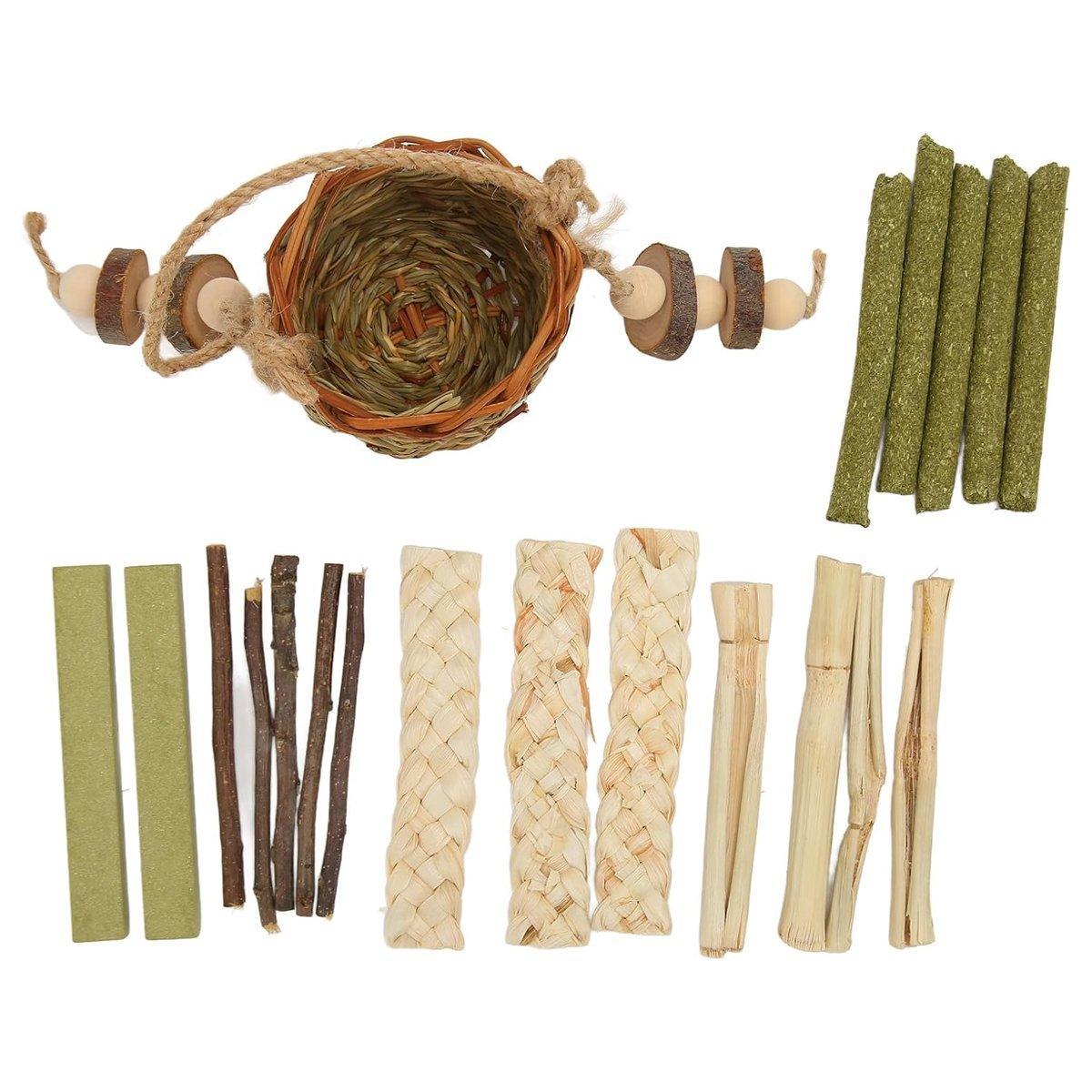 Small Animal Habitats & Cages: Pet Teething Stick Set Chew Toys for Hamster Dental Care Small Animal Supplies