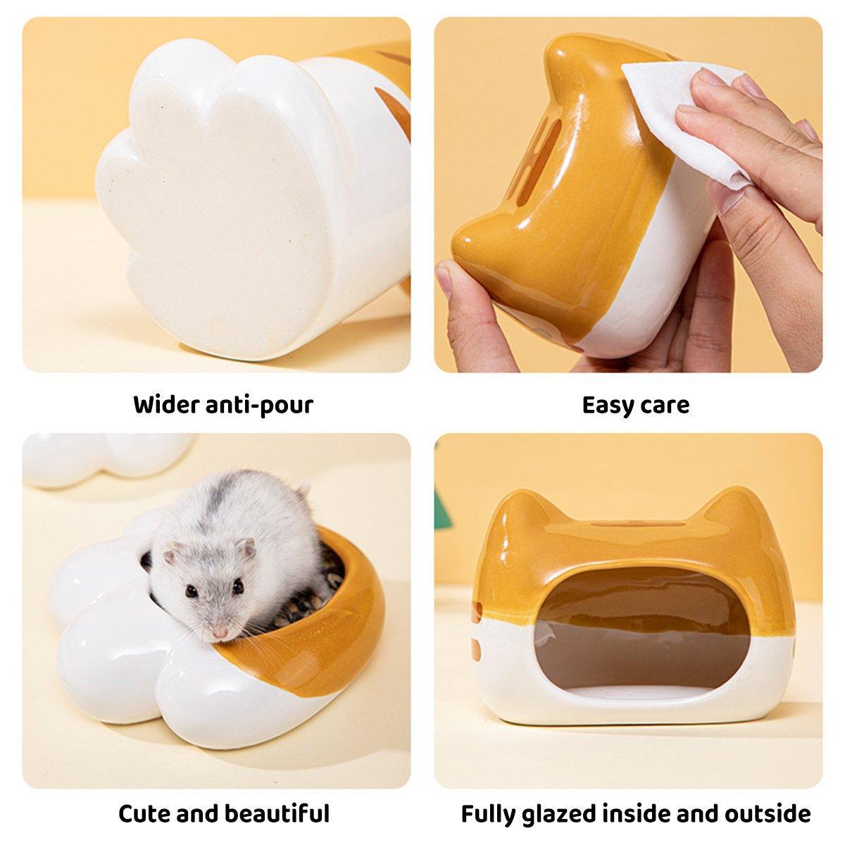 Small Animal Habitats & Cages: Hamster Porcelain Nest Escape House Tiger Head Bowl Claw Water Bottle Set