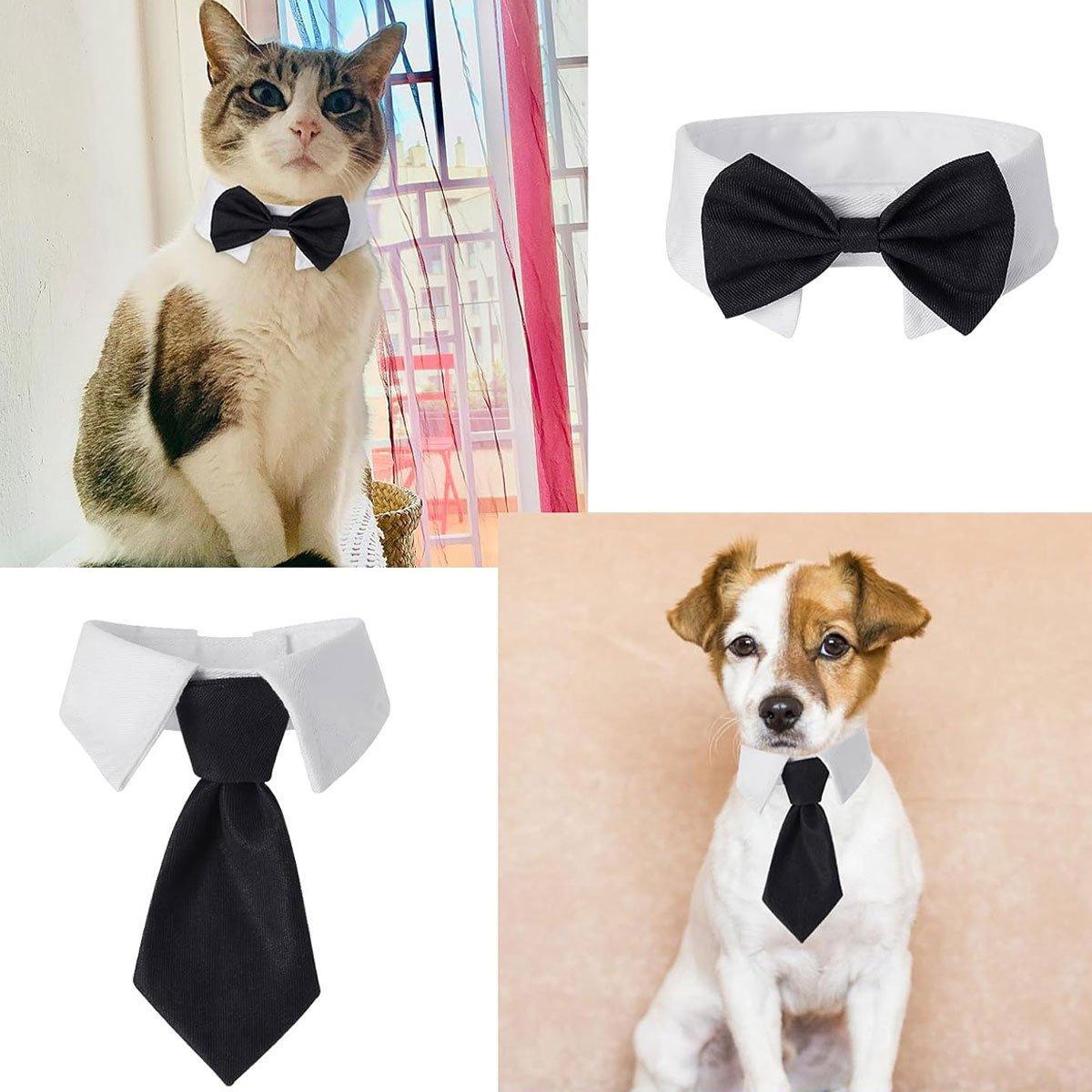 Dog Collars, Leads & Harnesses: 2pcs Pet Bow Tie Collar Dog Cat Suit Dress Accessories Adjustable Neck Strap - S