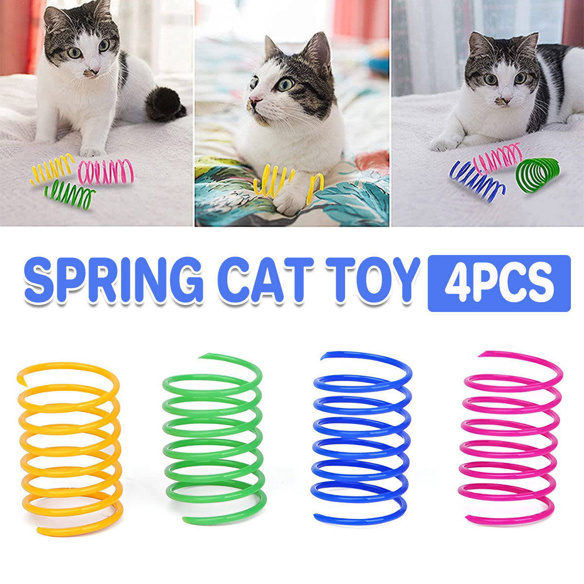 Cat Toys: 4PCS Cat Spring Toys Colourful Plastic Jumping Toy for Kitten Interactive Play