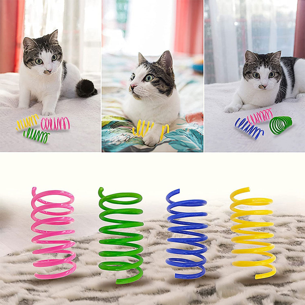 Cat Toys: 4PCS Cat Spring Toys Colourful Plastic Jumping Toy for Kitten Interactive Play