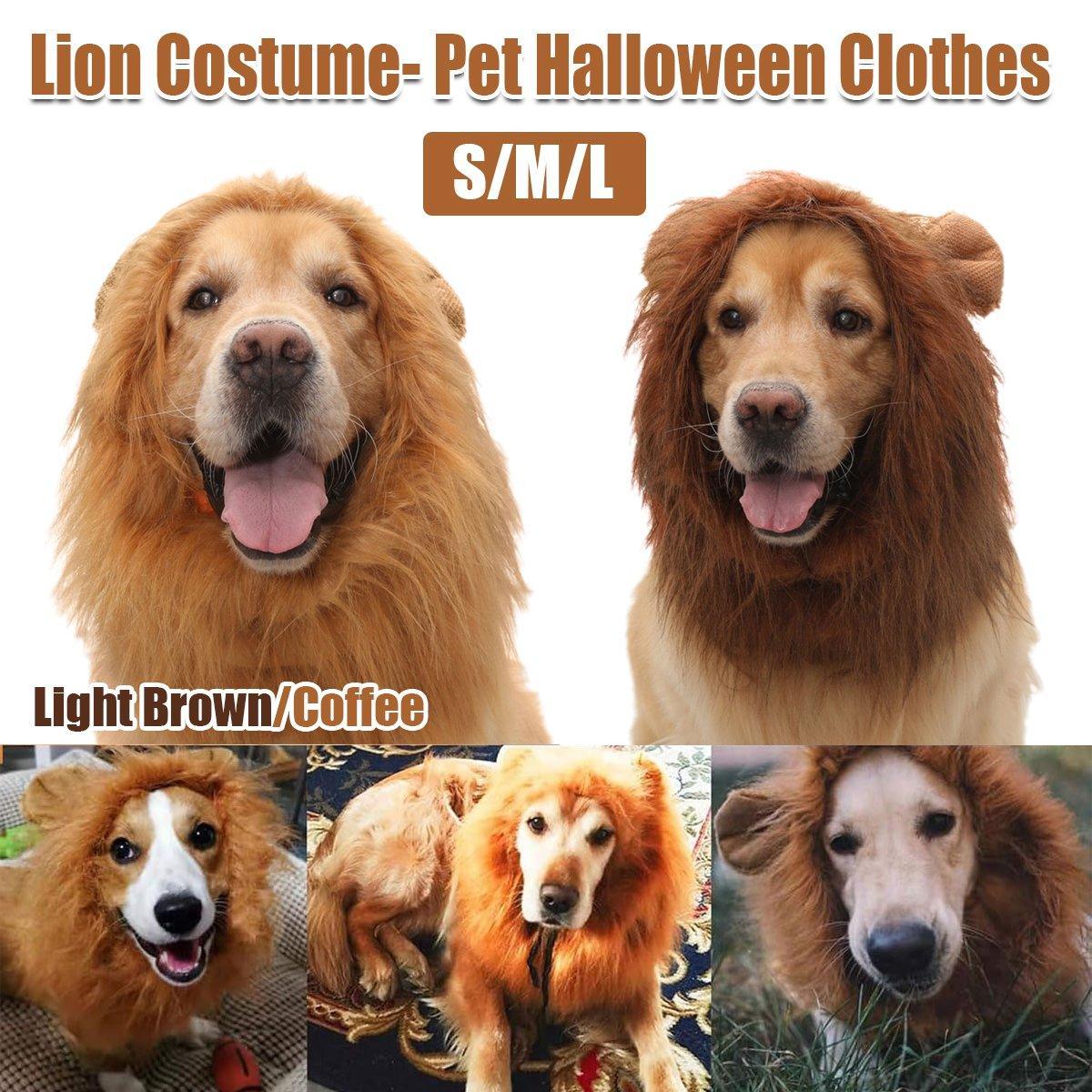 Dog Apparel: Lion Costume Mane Wig Large Dog Fancy Dress Up Party for Pet Halloween Clothes - Light Brown-L