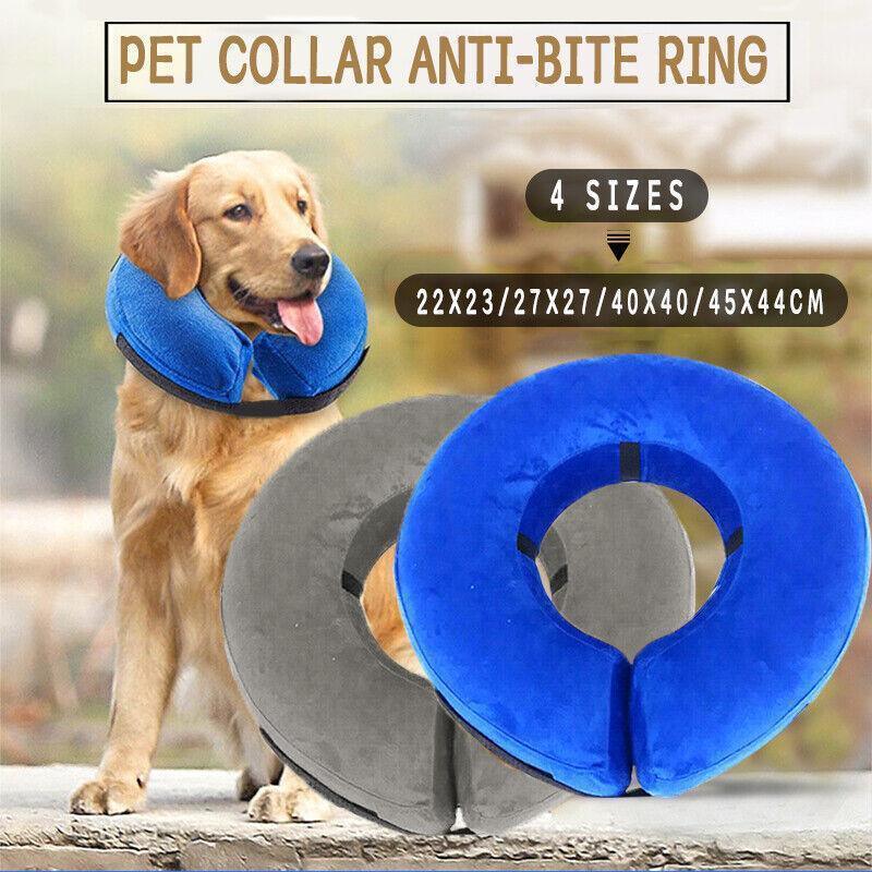Dog Collars, Leads & Harnesses: Grey Pet Dog Inflatable Soft Healing Collar Cone Wound Medical Cat Protective Jackets - S (22*23CM)