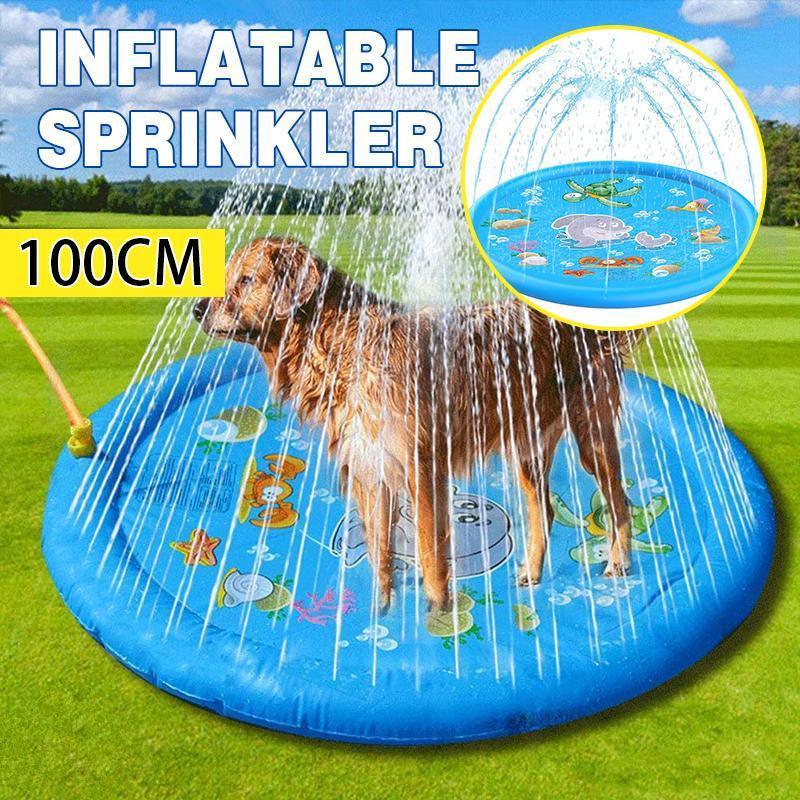 Dog Apparel: 100cm Dog Splash Pad Inflatable Pet Sprinkler Mat PVC Water Play Toy for Outdoors