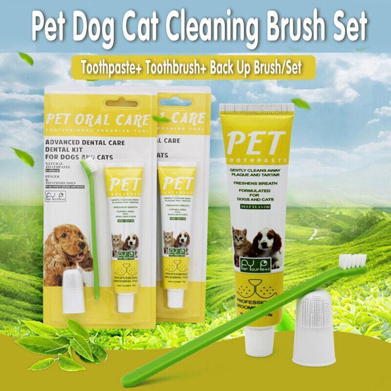 Pet Grooming Supplies: Pet Dog Cat Toothpaste and Toothbrush Set Beef Flavor