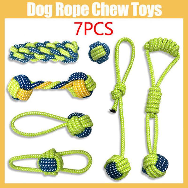 Dog Apparel: 7PCS Dog Rope Chew Toys Set Cotton Knot Balls Puppy Teething Tug Training Toy