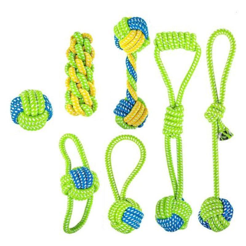 Dog Apparel: 7PCS Dog Rope Chew Toys Set Cotton Knot Balls Puppy Teething Tug Training Toy