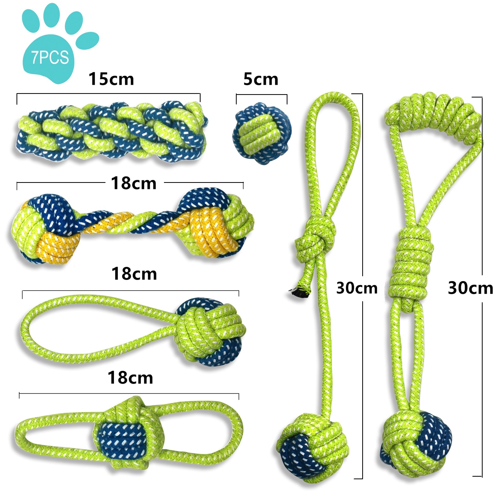 Dog Apparel: 7PCS Dog Rope Chew Toys Set Cotton Knot Balls Puppy Teething Tug Training Toy